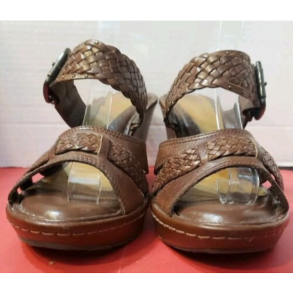 Nurture Womens Camilia Wedge Woven Brown Leather Buckle Open Toe Slip-On Sz 9M - Picture 7 of 11